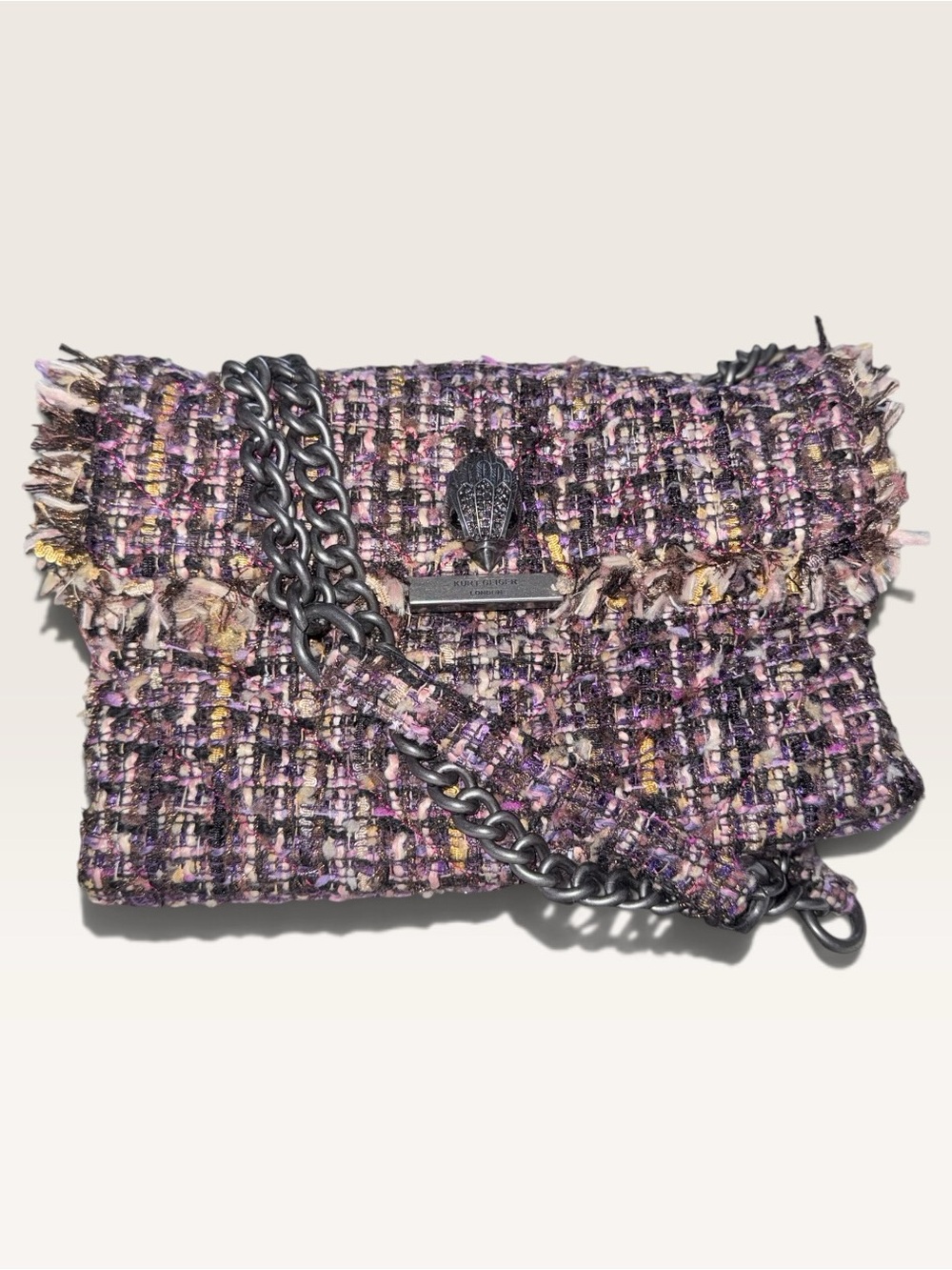 Kurt Geiger EUC Purple Tweed Medium Kensington shoulder Bag